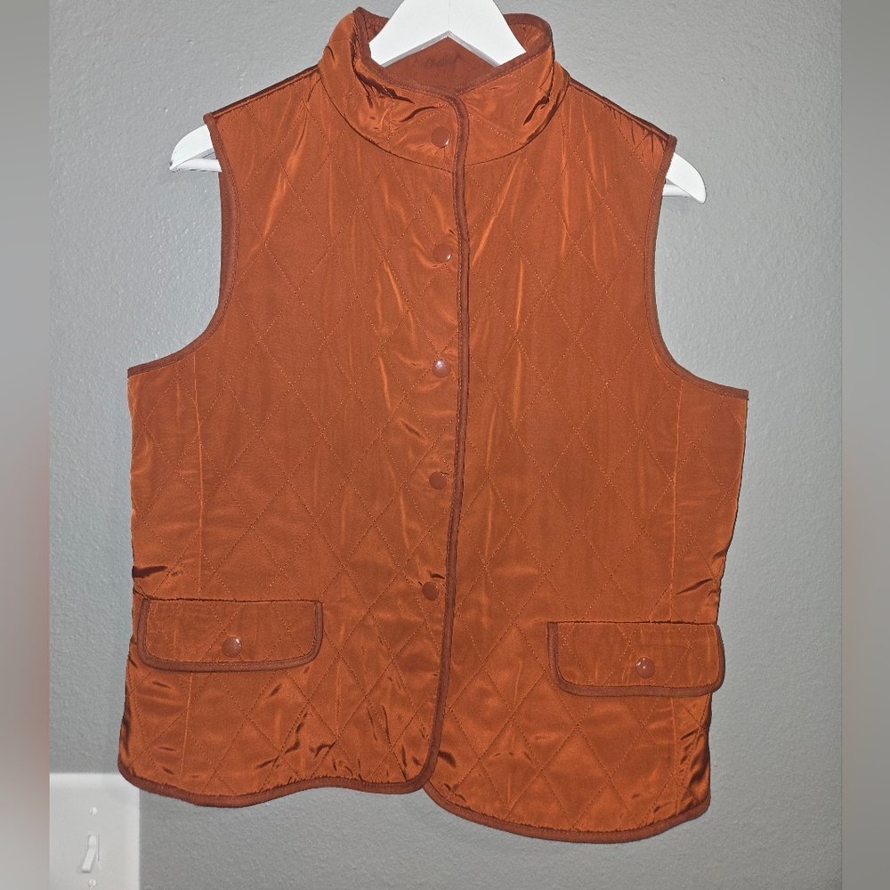 Talbots Quilted Vest Metallic Orange Size Petite Medium